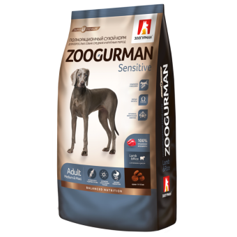 Сухой корм для собак средних и крупных пород Zoogurman Sensitive, ягненок с рисом, 12кг